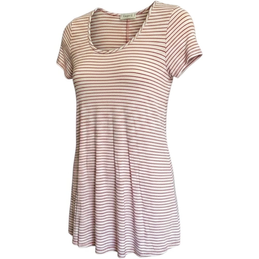Ginger G Top Womens Small Striped TShirt dress w/pockets Scoop‎